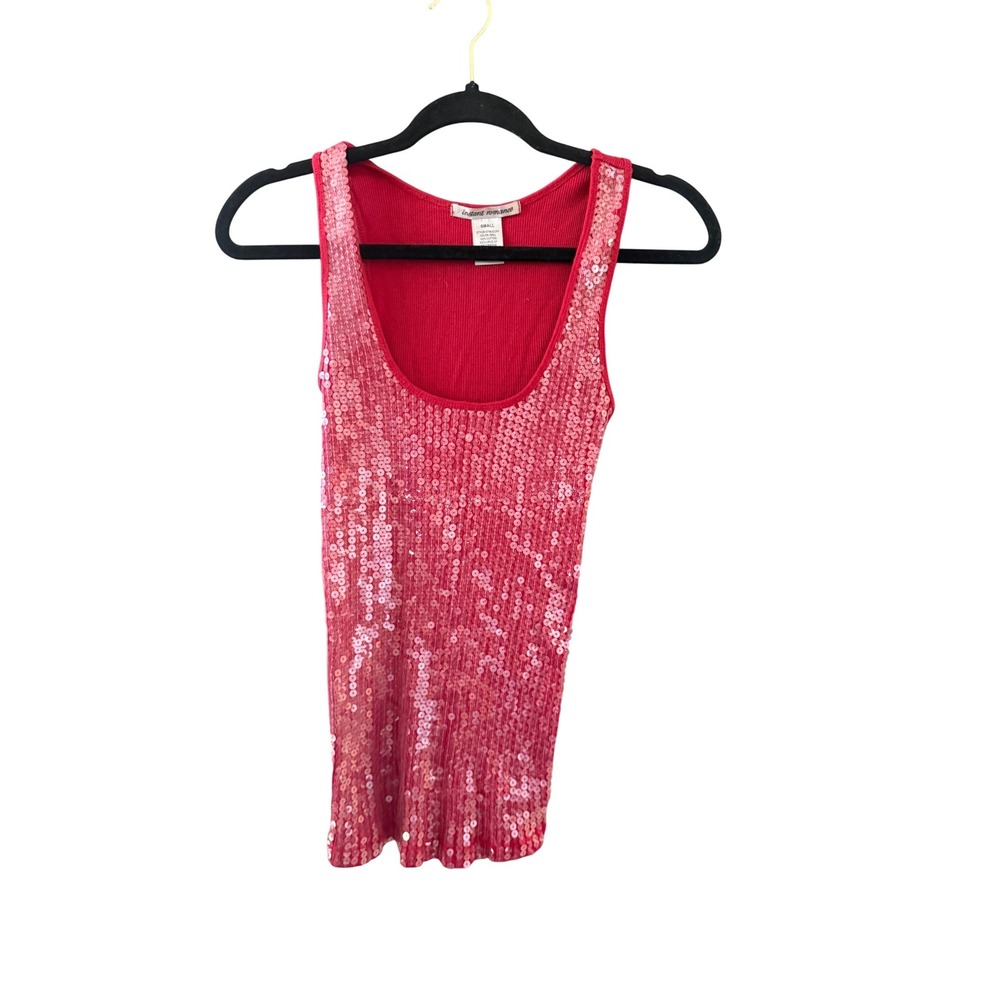 Instant Romance Vintage Y2k Red Sequin‎ Front Ribbed Disco Going Out Tank Top S